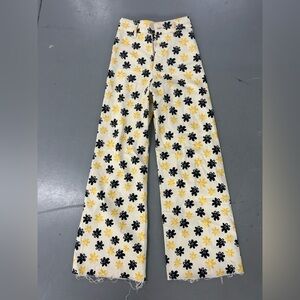 Zara High-Rise Marine Straight Wide-Leg Jeans Floral Print -